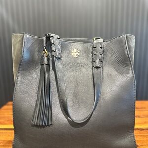 Tory Burch Black Leather Suede Tote Bag